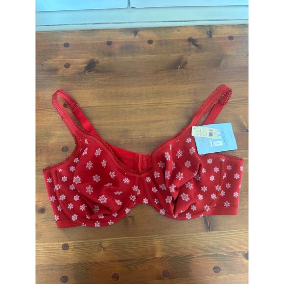 Cacique Red Snowflake Print Bra 44D | Holiday Winter Lingerie NWT sexy comfort - Picture 2 of 7